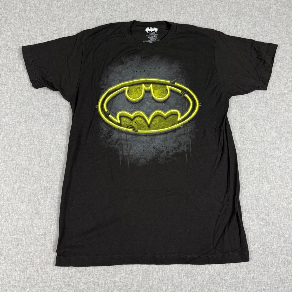Batman Neon Logo Graphic T-Shirt Black Size Medium DC Comics Superhero Tee